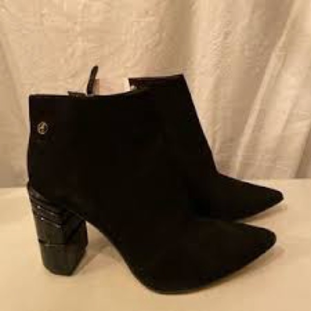 Black Ankle Booties with Pointed Toe and Block Heel